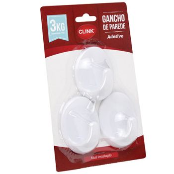 KIT 3 GANCHOS PAREDE ADESIVO PLASTICO (20250)