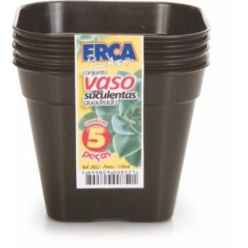 CJ VASO QUAD. P/ SUCULENTA PRETO C/ 5 PEÇAS 170ML (24168)